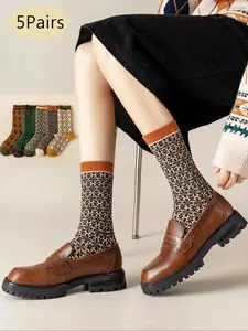 Women's Fashionable Mid-Calf Dress Socks, Warm Long Tube Design, Vintage Style, Wool Blend, Japanese & Korean Trends, Fall/winter Collection