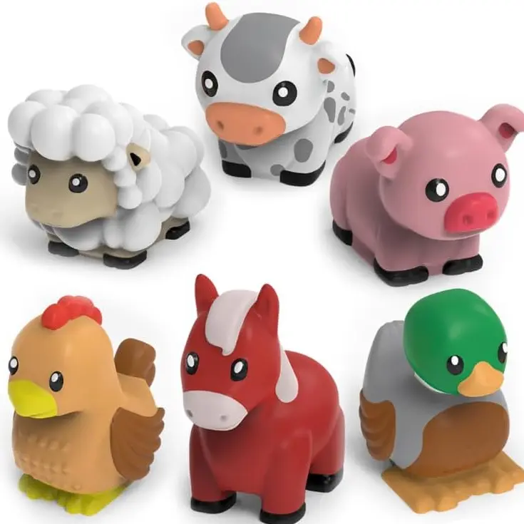 Tub Works 6-Pack Barnyard Farm Animal Baby Bath Toys - BPA-Free, Non-Toxic, Sealed No-Hole, Mold-Free, Soft Squeezable, Floating, PVC, Waterproof, Toddler-Safe for 6+ Months Babies & Toddlers (Bathtub, Pool Use)