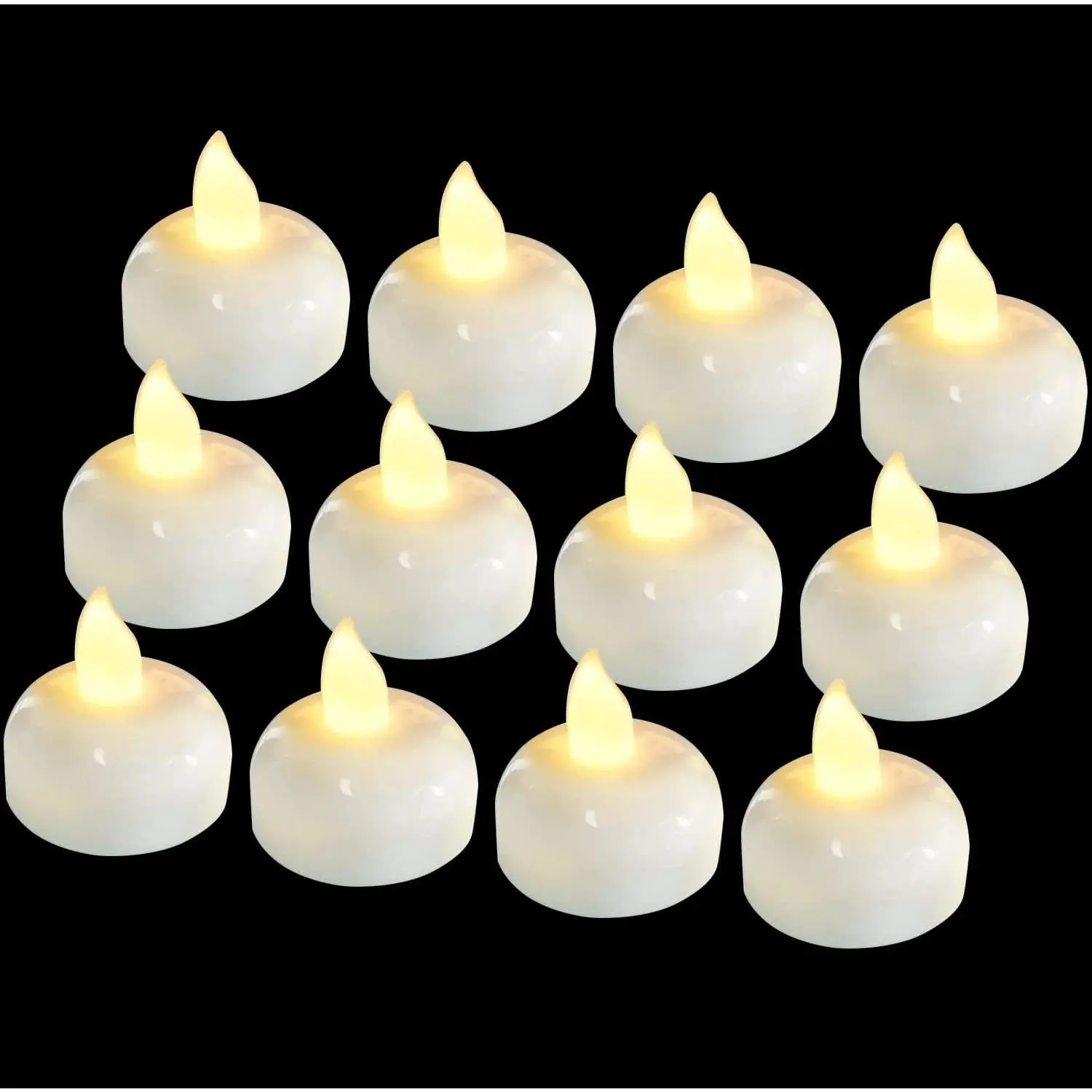 12 Pack   Floating Tealights, Christmas  tealights,  Operated Flickering Floating  Lights Candles in Warm Yellow for Wedding, Party, Bath, Hot Tub, , Pool, Pond