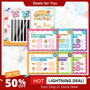 【Deals For You Days】2026-Timetome Reusable Grooved Handwriting Workbook for Kids, Learning Materials, 6 Books–Early Elementary,Math, Words, Drawing –Gift for Child，summer learning workbook
