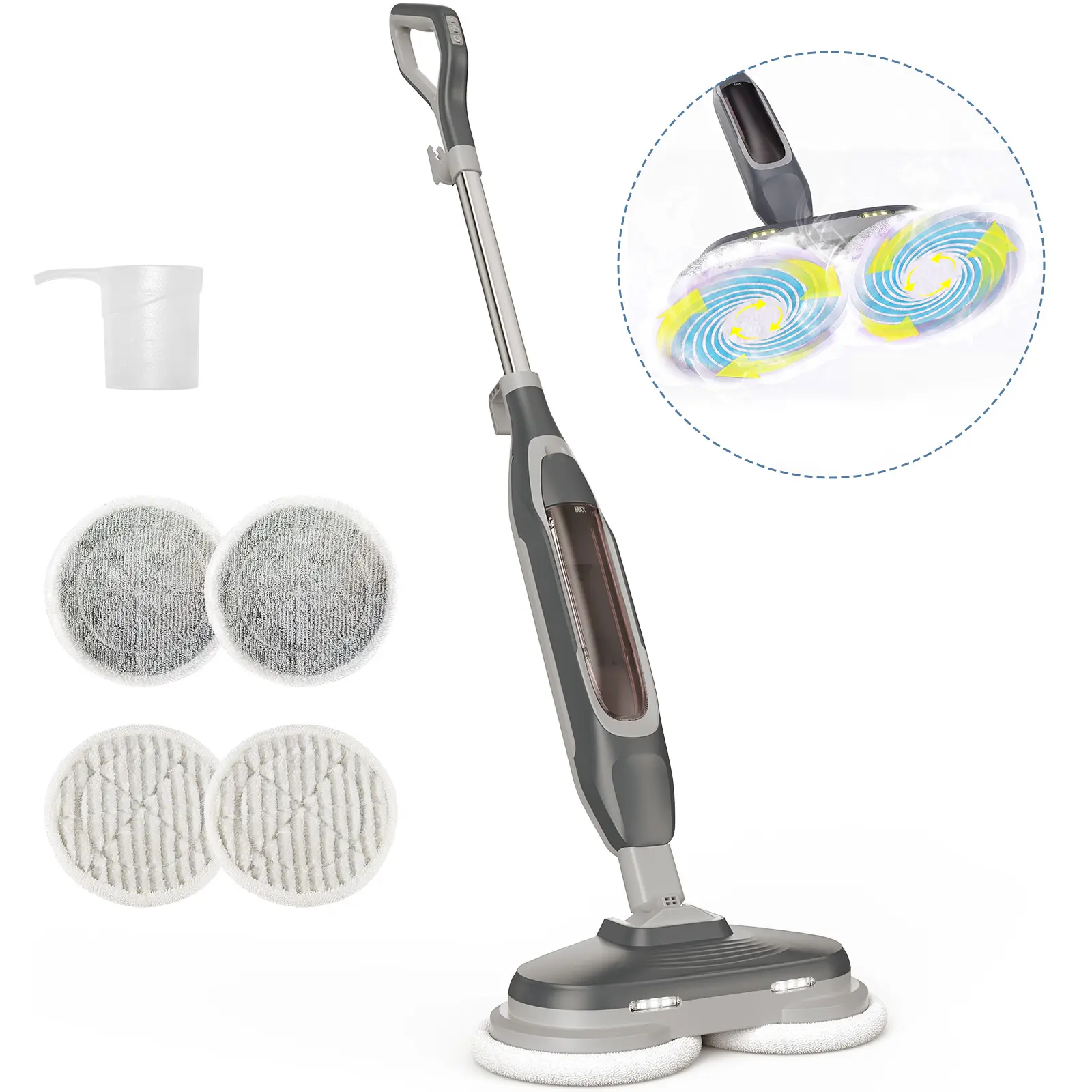 Steam Mop, All-in-One Scrubbing Steam Mops for Floor Cleaning with Rotating Pads, Floor Steamer with 2 LED Lights, 4 Cleaning Modes, Swivel Steering, 16.4 FT Cord, Safe for Hardwood and Tile