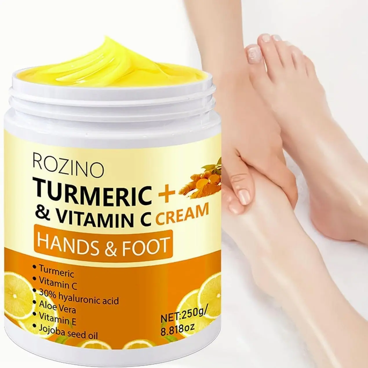 Turmeric & Vitamin C Hand and Foot Cream – Moisturizing Treatment for Dry, Rough Skin – Fast Absorbing, Non-Greasy Formula – Hydrates & Soothes Cracked Heels & Hands (8.8OZ)