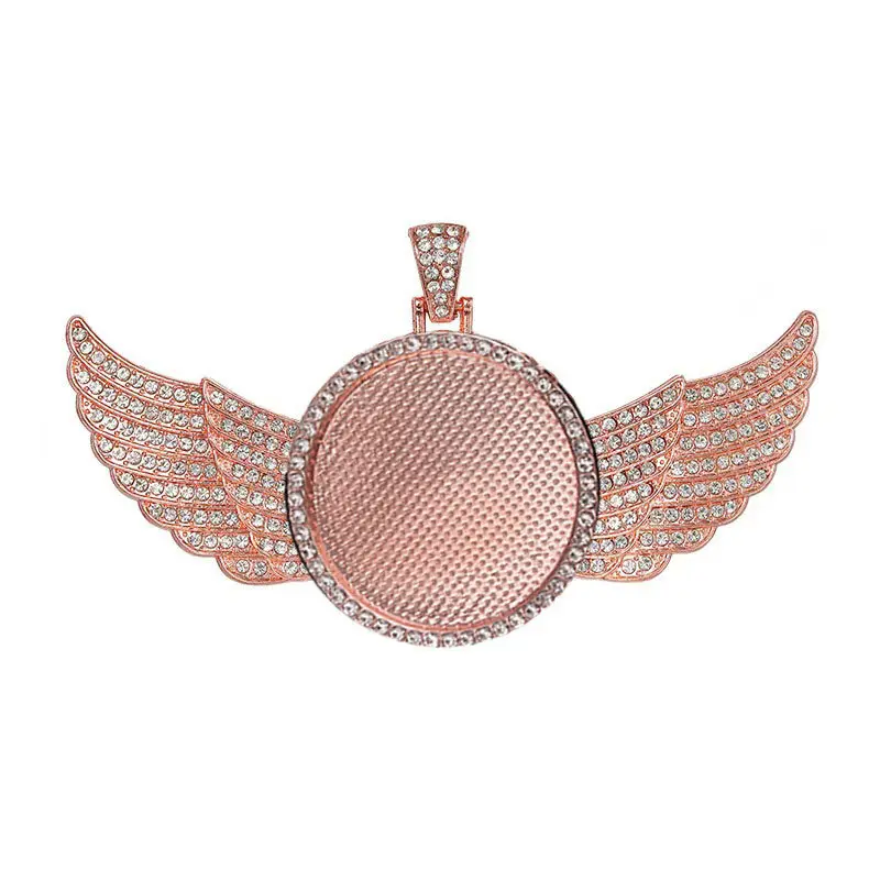 X459 17 Rose Gold Round Wing Pendant Emp