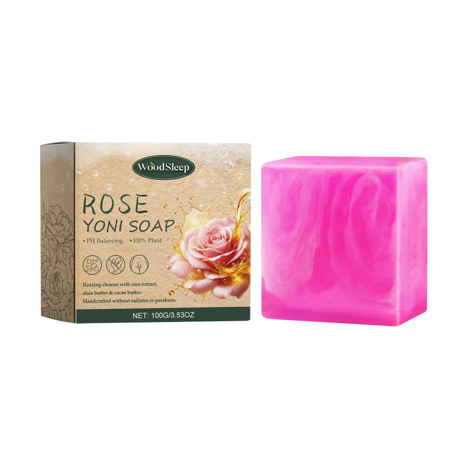 Yoni Soap Bars for Women, 100% Handmade Natural PH Balanced & V Cleansing Soap for Women, All Natural Odor Remover , Yoni Wash Away Odor Deodorant 3.53oz/100g (pink)