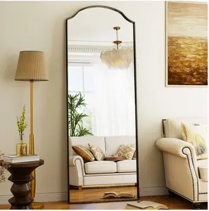 65"x24" Oversize Arched Full Length Mirror Freestanding Floor Mirror with Stand, Black