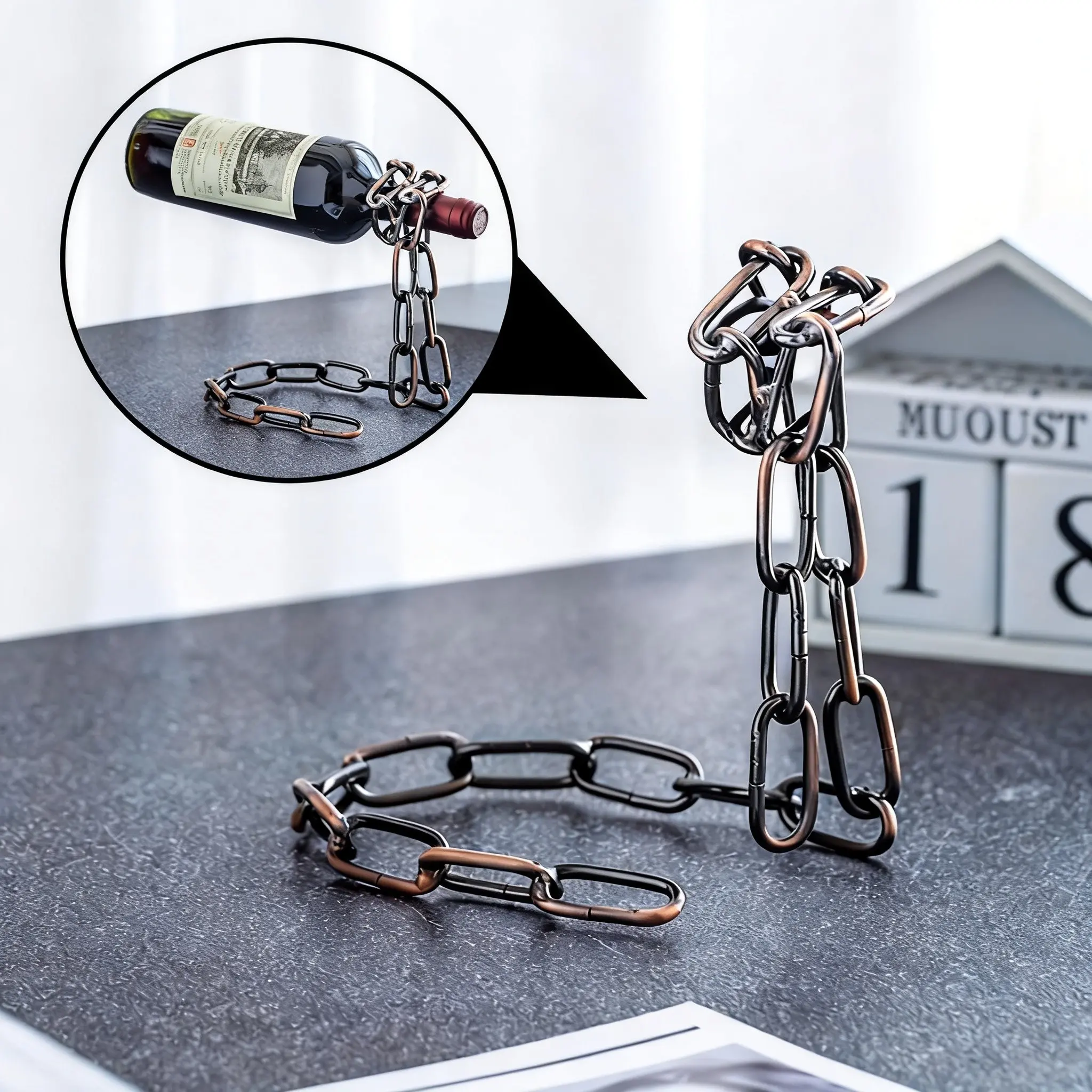 Iron Chain Sturdy Wine Bottle Holder Storage, Decorative Hanging Display Rack, Modern Home Decoration Accessory, Elegant Living Room Centerpiece