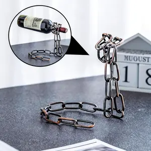 Iron Chain Sturdy Wine Bottle Holder Storage, Decorative Hanging Display Rack, Modern Home Decoration Accessory, Elegant Living Room Centerpiece