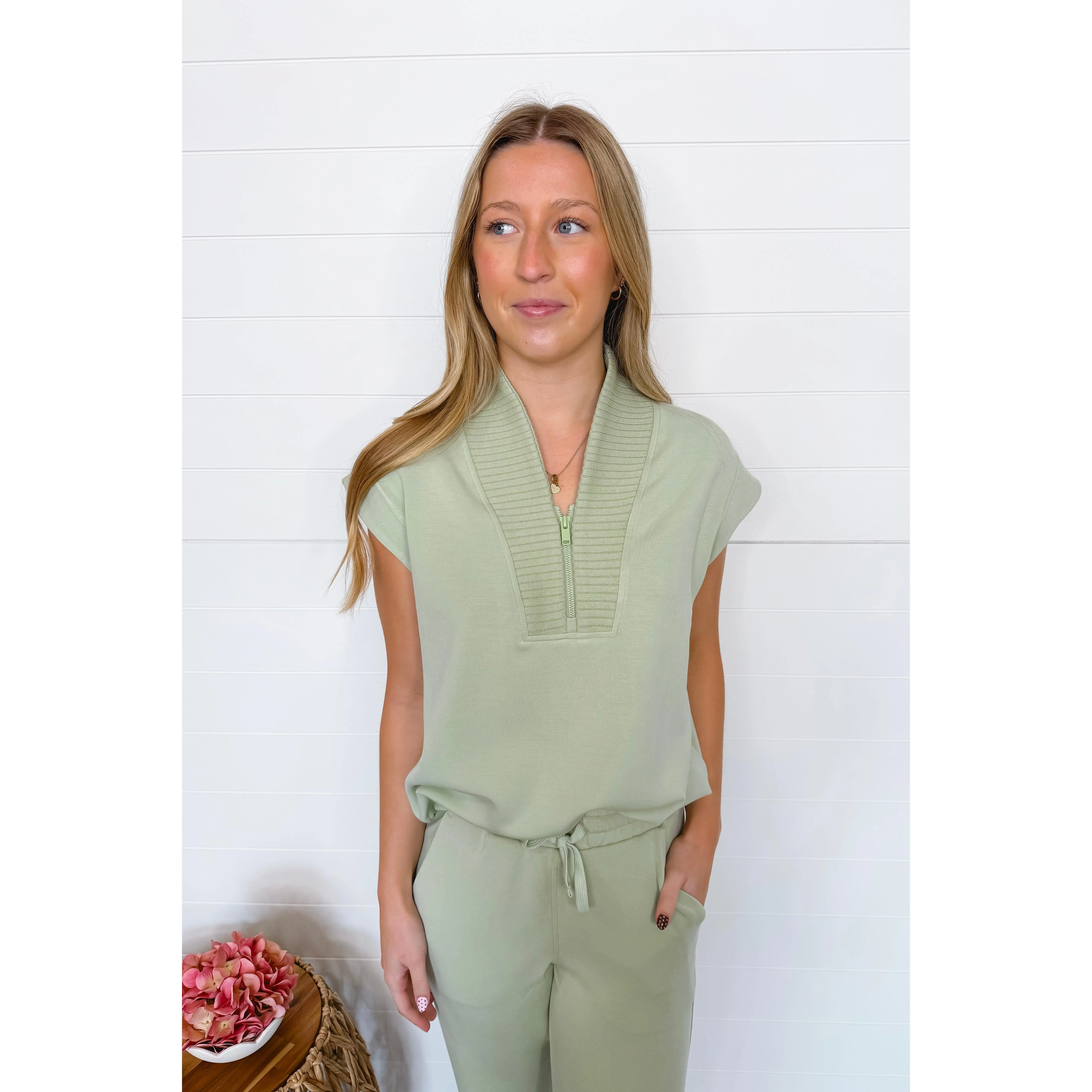 Sporty Spice Scuba Luxe Quarter Zip Up - Pistachio Sporty Spice Scuba Luxe Quarter Zip Up - Pistachio