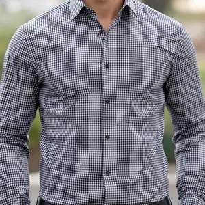 Men'S Casual Plaid Shirt - Polyester, Lapel Collar, Non-Stretch Fabric, All-Season, Button Details, Regular Fit, Adult, Woven, Fabric Weight 130 g/m2