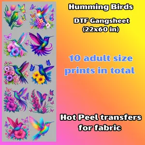 G36 Humming Birds DTF transfers para PLAYERA/SHIRTS Hot Peel Gang Sheet