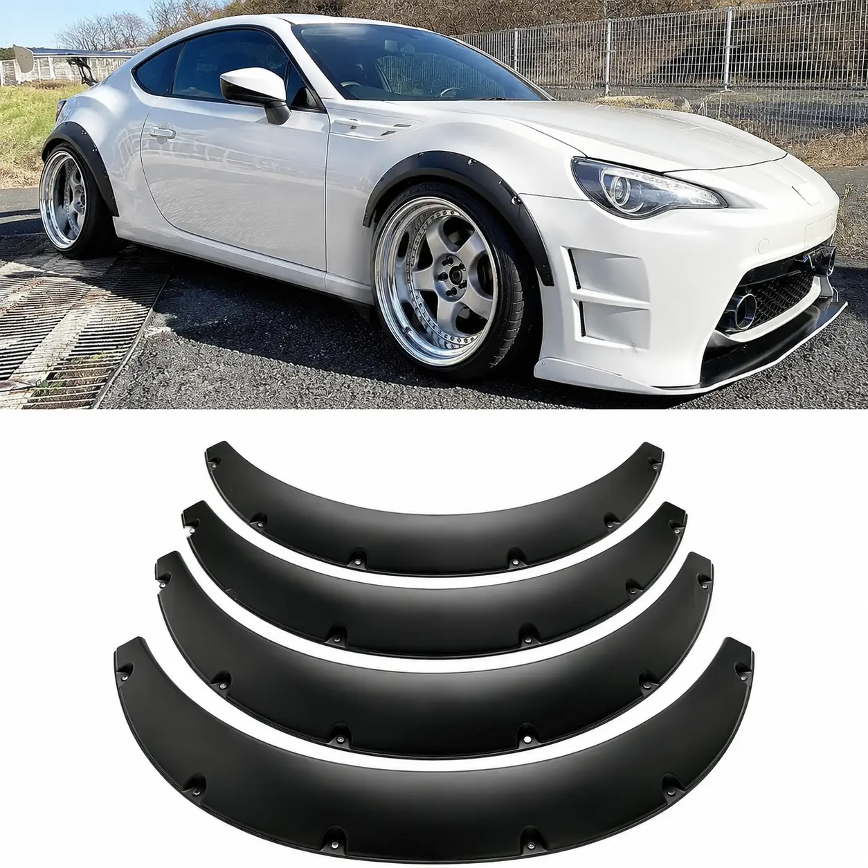 4PCS Large Waterproof Flexible Universal Fender Flares - Widebody Wheel Arch Mud Guards, No-Drill Splash Scratch Protector with Fasteners, Matte Black Car Exterior Mod Parts for Car Truck SUV
