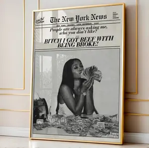 Luxury Vintage Newspaper Wall Art, Money Motivation Poster, Wealth Aesthetic Decor Decoration Photo