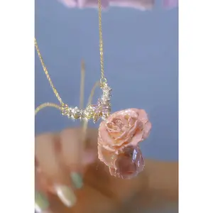 LisiZen Natural Rose Flower Earrings Necklace, Pearl Luster New Design Real Rose Earrings, Preserved Flower Necklace DZXL4251