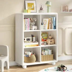 【CategorySelect】ONBRILL Kids Bookshelf, Large Wooden Bookcase with 6 Cube Storage, Girl Toy Storage Organizer Cabinet with Child Safe Paint&Thick Board, Boy Tall Book Shelves Nook for Office Playroom Living Room, Bookshelf Book Rack, Open Layout