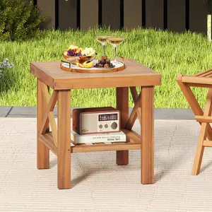 COSTWAY - Outdoor Side Table with Storage Shelf for Small Space