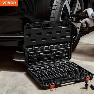 VEVOR 1/2" Drive Impact Socket Set, 48/65 Pieces Socket Set SAE 3/8" to 1-1/4" and Metric 10-38mm, 6 Point Cr-V Alloy Steel for Auto Repair, Rugged Construction, Easy-to-Read Size Markings, Storage Case Wrench Hardware Industrial Heavy Duty Ratchet