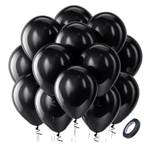 Black Balloons Latex Party Balloons 50 pcs Pack 12 inch Round Helium Balloons for New Year's Graduation Birthday Halloween Party Backdrop Prom Send Off Decorations