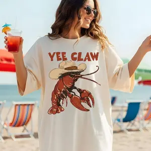 Lobster Cowboy T-Shirt, Trendy Yee Claw Tee, Funny Lobster Shirt, Western Beach Top Amalfi Coast Trip, Tomato Girl Summer