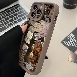 Phone Case: 1 Dark Academia Style Vintage Bookshelf Phone Case with Shockproof Frosted TPU, Featuring Vintage Book Pages, Clock, Cup, Plant, and Bird Patterns. Compatible with iPhone 17/17 Pro/17 Pro Max/16/11/13/15/15 Plus/15 Pro/15 Pro Max/12/14