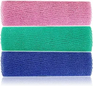 3 Pcs African Exfoliating Net, African Long Bath Net Sponge, Exfoliating Mesh Washcloth Body Scrubber Back Scrubber Skin Smoother, Bath Sponges