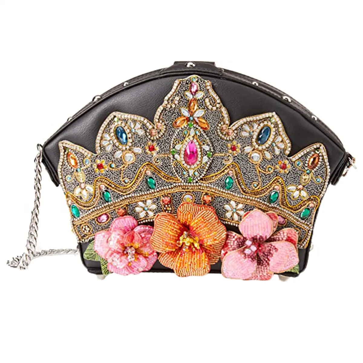Mary Frances Women's Princess Crown Jeweled Crossbody Bag, Chic Beaded Leather Convertible Clutch with Matching Coin Purse for Special Events