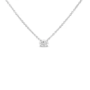 14K White Gold Lab Grown Oval Solitaire Diamond East West 18" Pendant