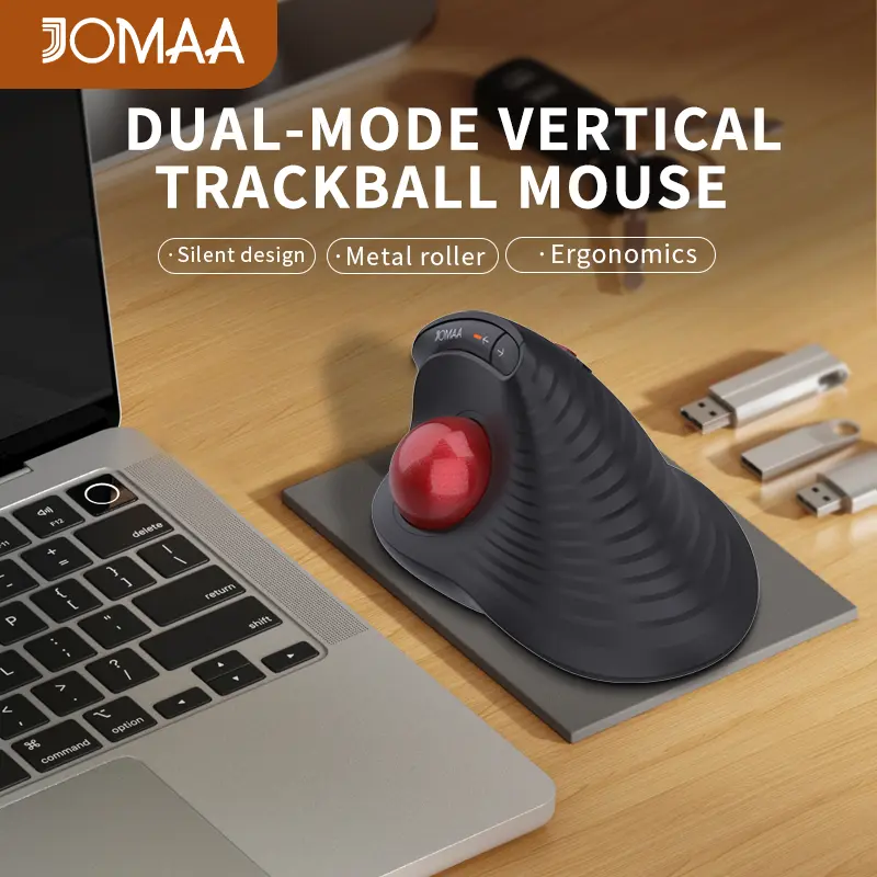JOMAA Ergonomic Wireless Trackball Mouse for PC/Laptop/Tablet - Bluetooth5.0, 2.4G Connectivity, Vertical Design, Speed Roller, Rechargeable 1000DPI Optical Mice