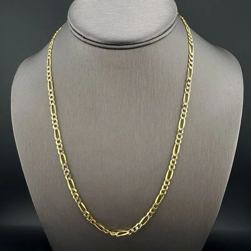 14K Solid Gold Figaro Chain, 20 in, 4.03 mm Thick Gold Necklace for Daily Wear