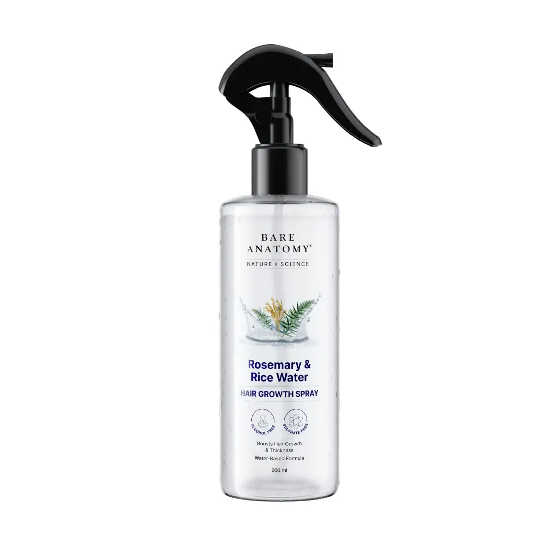 HOT!!! Bare Anatomy Nature x Science Rosemary Water Spray for Hair Growth & Hair Thickness with Rice Water |100% Natural Extract | Soft & Smooth Hair| Controls Hairfall| Non-Greasy & Fast Absorbing | 200ml