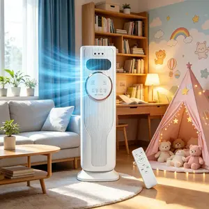 Powerful 2-in-1 Tower Fan & Space Heater – No-Blade Safe Design, 3 Cooling Speeds, 2 Heating Settings, Remote Control, Ice Water Cool Breeze, Quiet & High Efficiency – Ideal for Home, Bedroom, Office – Year-Round Temperature Control Must-Have