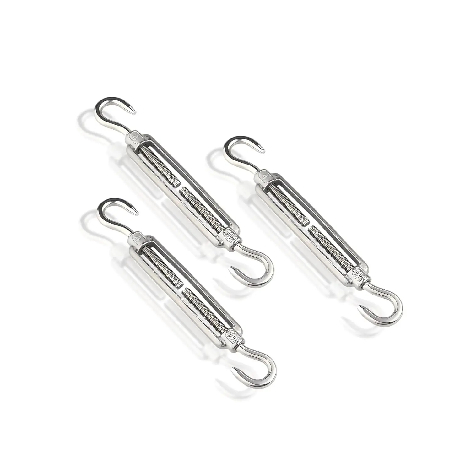 3 PCS M4 Turnbuckle Hook & Hook, 304 Stainless Steel Rope Tensioner | 304 Stainless Steel Corrosion-Proof, Dual-Sided Adjustable Threading, Holds 55lbs Load, For Wire Rope Shade Sail Tent