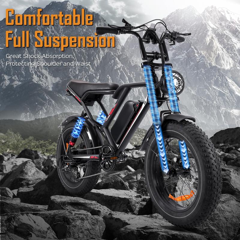 Smart Peak 1500W Ebike 48V 17.5Ah Removable Battery 31MPH 20" Fat Tire Dual Shock Absorber Adults Electric Bike for Mountains Snow Sand Road Folding High-Powered E-Bike electric  bicycles