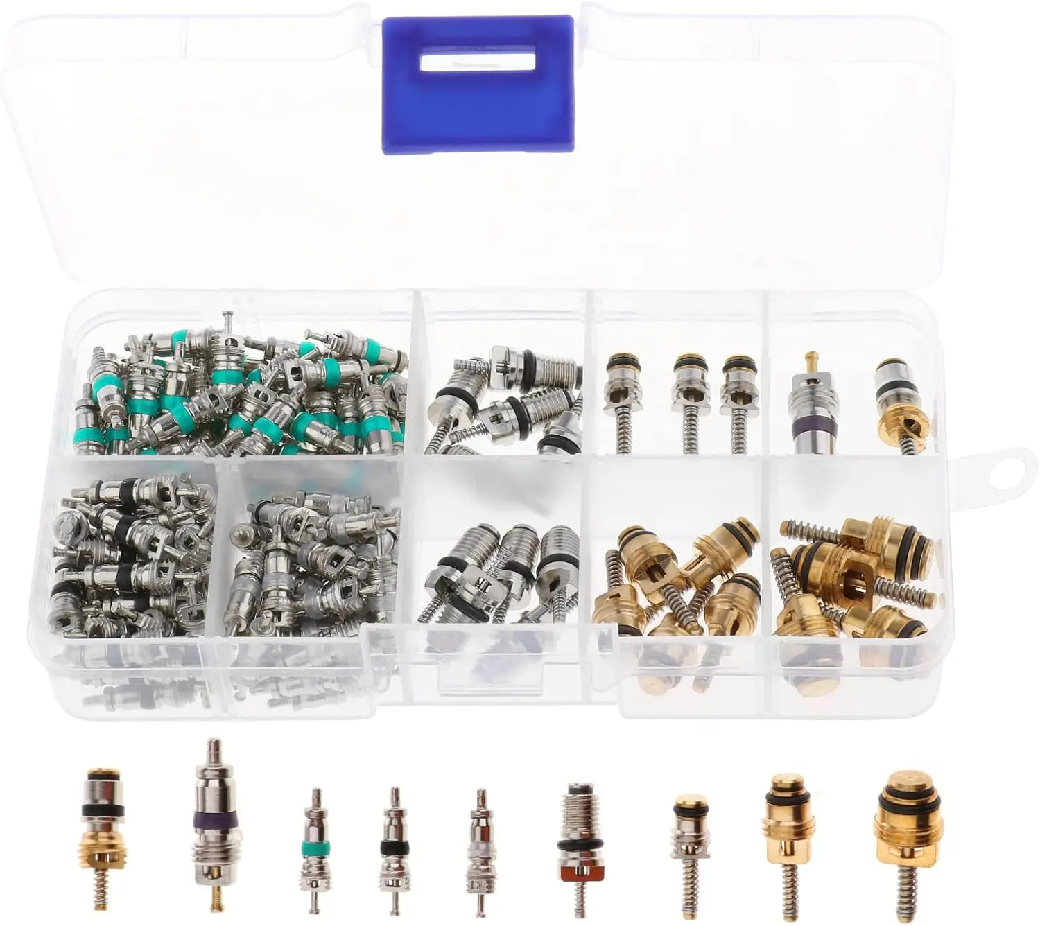 134-Piece Assorted A/C Schrader Valves Kit, 11 Kinds of R134a AC Valve Cores for Automotive Car Tire Repair Tools