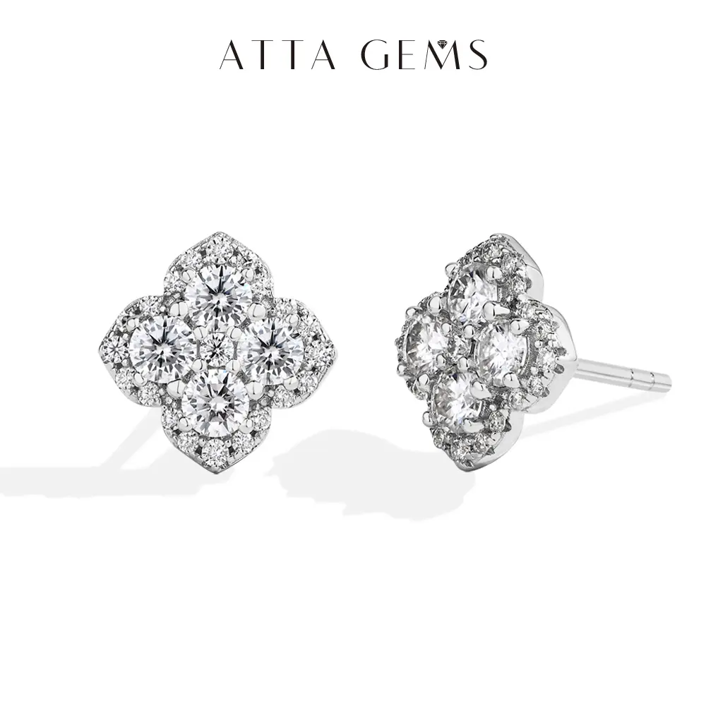 Attagems D Color VVS1 Lab-Created Moissanite Stud Earrings for Women Classic Elegant Floral Design Sparkling Gemstone Jewelry E052 Sterling Silver Wedding Anniversary Birthday Trend E052, Flower Earrings,summerwins