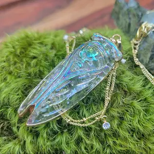 Iridescent Glass Cicada necklace with Embellished chain