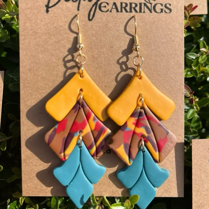 Marbled Fall Statement Earrings - Super Lightweight Earrings, Unique Polymer Clay Design, Waterproof & Durable, Perfect Gift