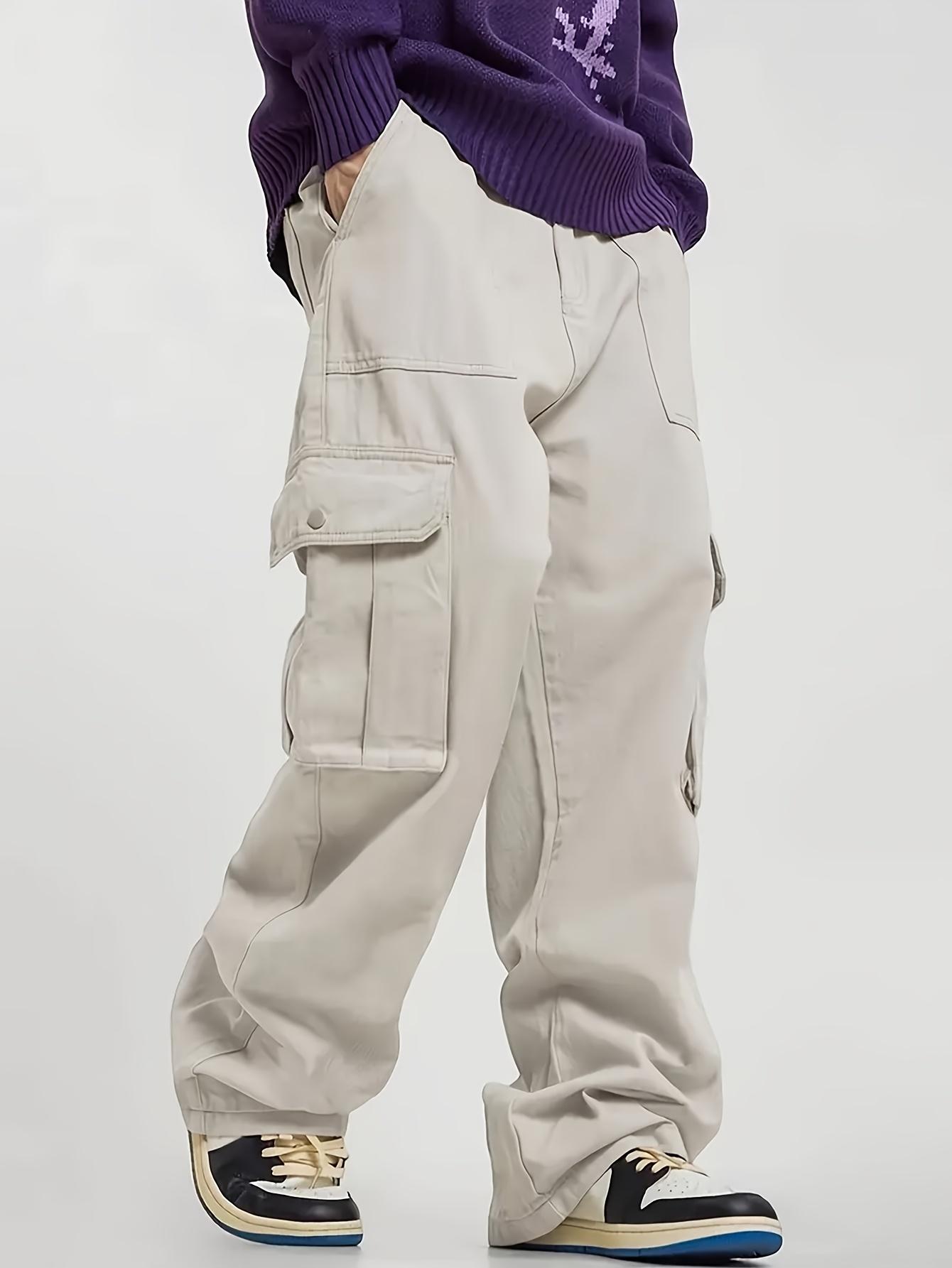 Men’s solid-color cargo pants with flap pockets, multifunctional workwear trousers—durable, casual, and comfortable for everyday wear; casual street-style long pants; fashionable men’s long pants suitable for all seasons.