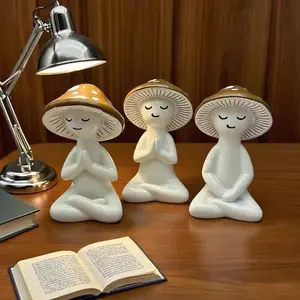 Set of 3 Resin Meditation Mushroom Figurine - Little Cute Zen Mushroom Statue for Desk & Bookshelf - Decorative Ornament for Bedroom, Living Room, Office & Home Decor - Unique Adorable Gift Idea for Birthday, Housewarming & Father's Day