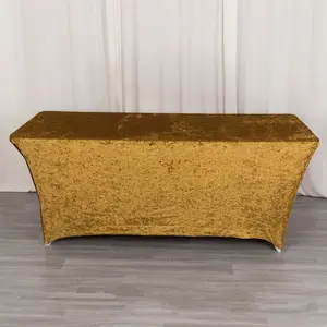 Crushed Velvet Stretch Rectangular Table Cover 6ft Gold - Wrinkle-Free Tablecloth