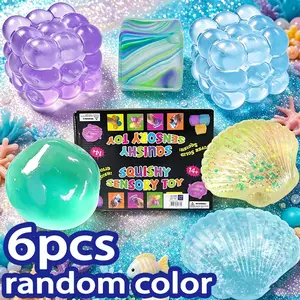 6-piece set - Blind Box Random Color Kawaii Aesthetic Sparkling Ocean World Shell Soft Shell Toy, Transparent Soft Shell shaped Stress Ball, Sensory Toy to Relieve Anxiety and Release Stress