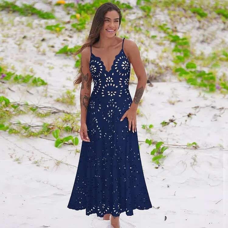 Jointlycreating Women's One Piece Swimsuit & Skirt Laser Cutting Flower Hollow Swimwear Summer Deep V Neck Bathing Suit in Red Navy Black