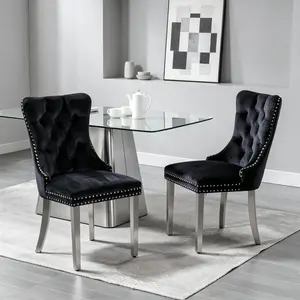 Nikki Collection Modern, High-end Tufted Solid Wood Contemporary Velvet Upholstered Dining Chair with Golden Stainless Steel Plating Legs,Nailhead Trim,Set of 2,Wine Red and Gold