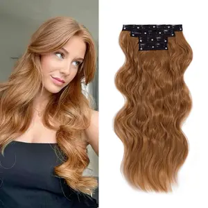 [ Qbeauty ] Strawberry Blonde Clip- in Synthetic Hair Extensions Long Wavy 4PCS Thick Hairpieces Double Weft Natural Hair Extensions for Women