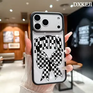 Checkered Bow MAMA Pattern Magnetic MagSafe Phone Case for iPhone 17 Air/16 Pro Max 15 Pro 14 13 12 11 Plus Shockproof Slim Protective Cover Casing