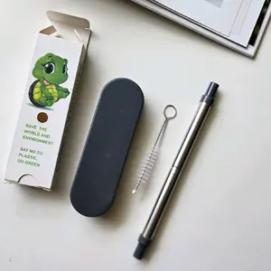 Straw, Travel Straw, Collapsible Straw, Metal Straw, Small Pocket Size Straw Drinkware Black