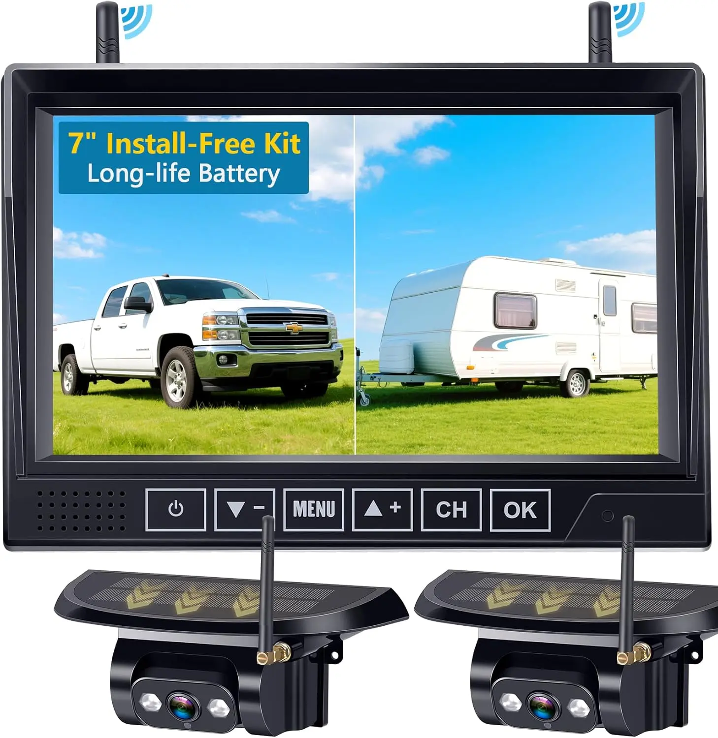 Dual Wireless Backup Camera for RV Trailer Camper Motorhome Truck