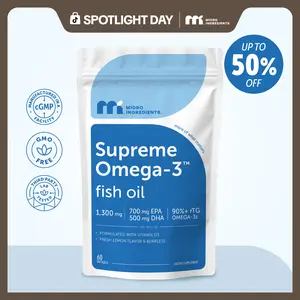 Micro Ingredients Supreme Omega-3 Fish Oil w/Ultra High EPA & DHA, Burpless Softgels | rTG Omega-3 with Vitamin D3 | Wild-Caught Cold Deep-Sea Water | Lemon Flavor, Easy to Swallow