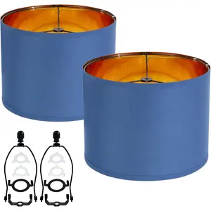 Blue Medium Woven Modern lamp Shades set of 2,Drum Rustic  10 inch For Table Lamp, Floor Lamp, Pendant Light,Floor Lamp,Farmhouse Lamp,Lamp Shade Harp Holder Included
