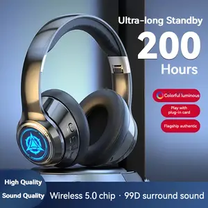 Wireless Headset Noise Canceling Gaming Headset Retractable & Foldable Wireless Headphones with Ambient Lighting