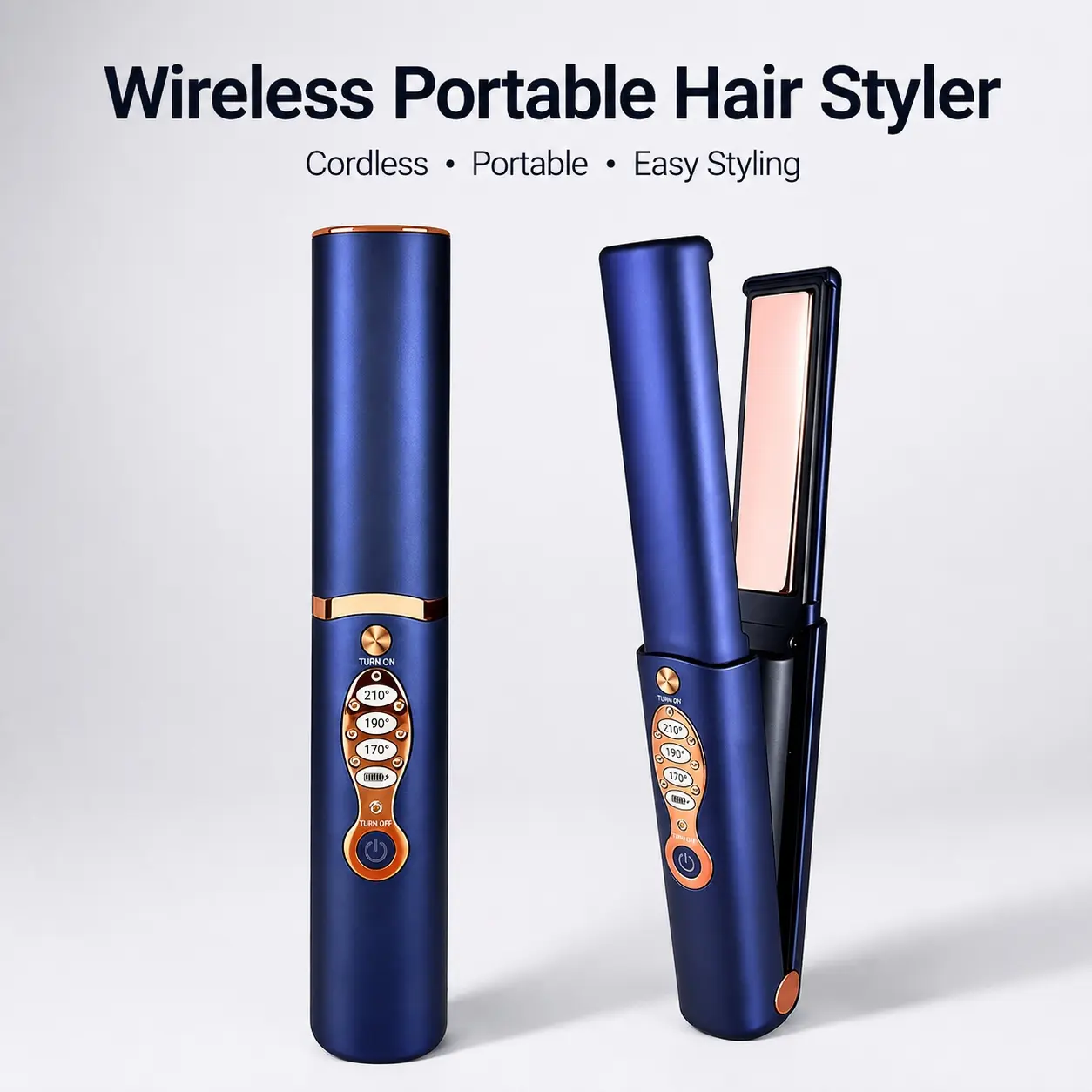 Qawtor Compact Cordless 2-in-1 Hair Straightener & Curler - Titanium-Plate Wireless Tool with 410°F Fast Heating, 5000mAh Rechargeable Battery, Smooth Styling for Travel, Work